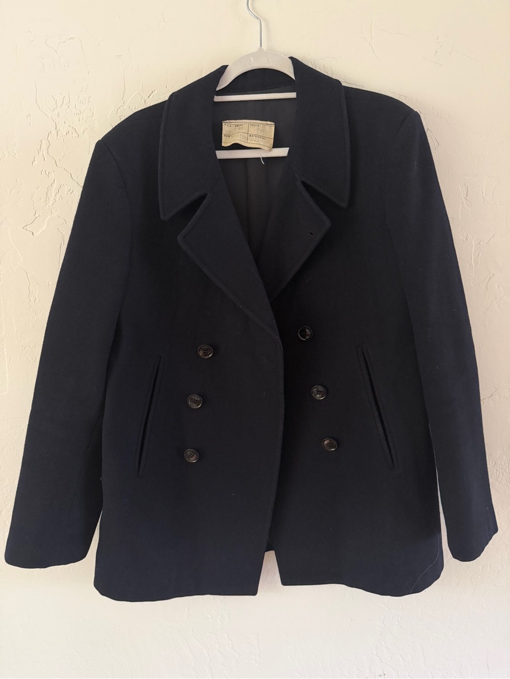 Vintage 1985 French Military Issue Navy Peacoat - Men's L
